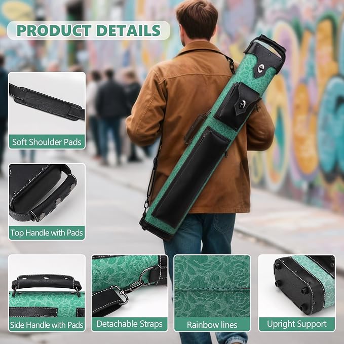 Hard 3x5 Pool Cue Case, 8 Hole Pool Cue Stick Case Billiard Cue Case, Holds Up to 3 Butts and 5 Shafts, Topstitching Design