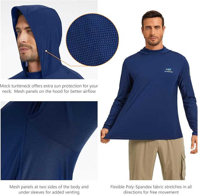 BASSDASH Men’s UPF 50+ Graphic Fishing Hoodie Shirts UV Sun Protection Long Sleeve Moisture Wicking Performance FS48M