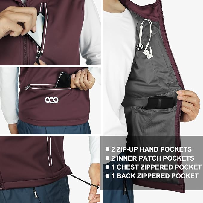 33,000ft Men's Windproof Lightweight Golf Vest Outerwear with Pockets, Softshell Sleeveless Jacket for Running Hiking Sports