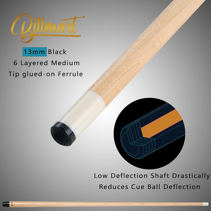 Billmart Pool Cue Stick, Low Deflection Shaft Billiard Cue Sticks with Hard Case, Pool Table Sticks Queue, 19-21 oz Pool Que