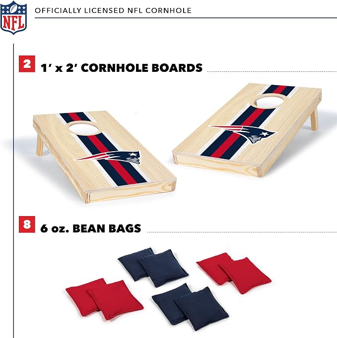 NFL Football Portable Size 1' x 2' Solid Wood Cornhole Set with Direct Print HD Team Graphics – Travel Size