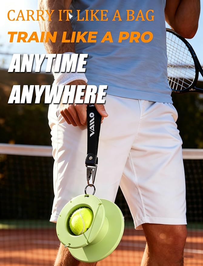 VAIIO Professional Tennis Trainer - Full Metal Portable Solo Rebounder with 3 High-Elastic String Balls, Ideal for Adults, Kids, Beginners & Advanced Players