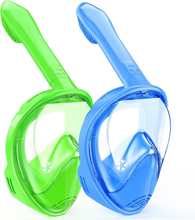 Kids Snorkel Mask Full Face, Snorkeling Gear for Kids with Camera Mount, 180 Degree Panoramic View Snorkeling Set Anti-Fog Anti-Leak