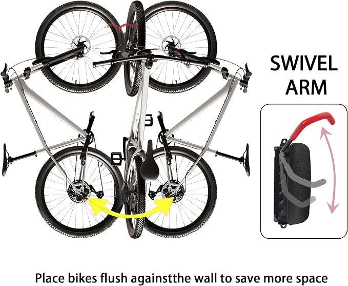 Swivel Bike Wall Mount, Bike Hangers for Garage, Space-Saving Bike Storage, Sturdy Bicycle Rack Can Holds Up to 77 lbs, Easy Install, 4 Pack
