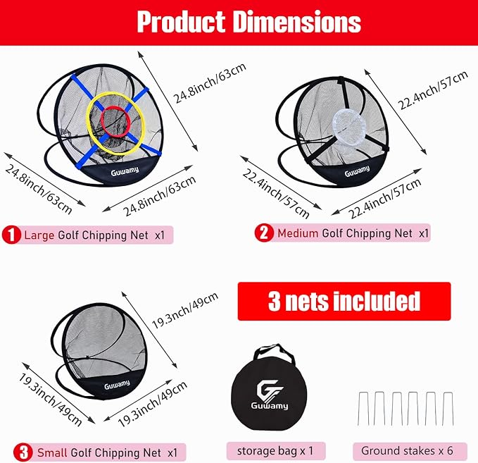 Set of 3 Golf Chipping Nets (3 Sizes) - Pop-Up Practice Targets for Indoor & Outdoor