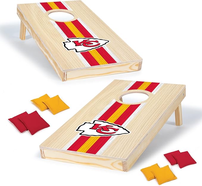 NFL Football Portable Size 1' x 2' Solid Wood Cornhole Set with Direct Print HD Team Graphics – Travel Size