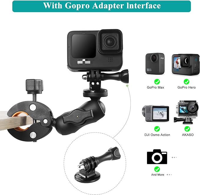 Super Double Clamp Camera Mount Chair Umbrella Clamp, with 360° Magic Arm Double Ball Head Adapter for Umbrella, Pole, Strollers, Motorcycle, Photo Studio Light Stand, Photo Boom Stand