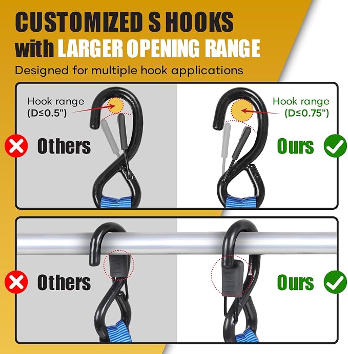Ayaport Ratchet Straps Tie Downs, 1" x 10' Heavy Duty Ratchet Tie Down Straps, 1860lbs Break Strength, Larger Open S Hook W Safety Clip, Ratchet Strap for Motorcycle, Cargo, Truck Bed, Moving