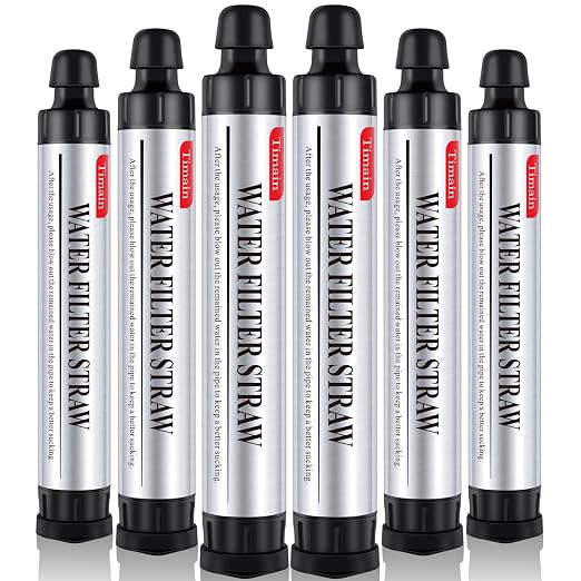 Timain 6 Pack 4-Stage Filtration,High Flow Rate Water Filter Straw,Water Purifier Survival for Emergency Kits,Travel,Camping, Hiking,Fishing,Hunting (6)