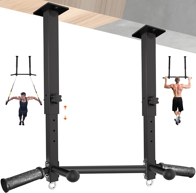 Ceiling Mount Pull Up Bar for Garage/Basement/Rafter - Heavy Duty 800LBS Adjustable Height Multi-Grip Chin Up Bar,Ceiling Joist/Beam