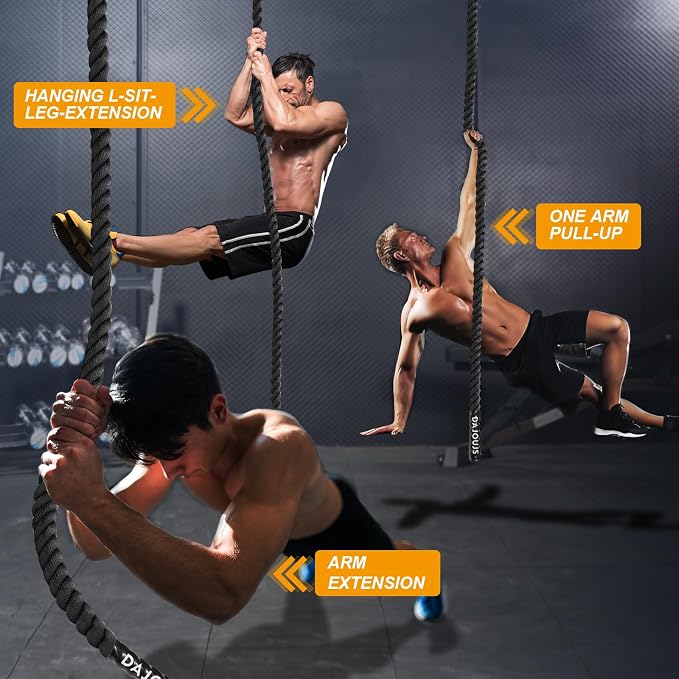 Climbing Rope Gym Workout - 1.5 Inch Dia 10FT 15FT 20FT 25FT 30FT 35FT 40FT 50FT Heavy Duty Work Out Rope Exercise Climbing Ropes for Adults Kids Fitness & Strength Training Outdoor & Indoor - Black