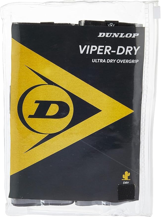 Dunlop Sports Viper-Dry Tennis/Squash/Badminton/Padel OVERGRIP (3-Pack, 12-Pack, 30-Pack Roll) (Black & White Colors) (Ultra Dry and Durable Grip for Ultimate Control)