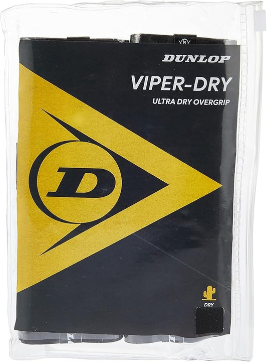 Dunlop Sports Viper-Dry Tennis/Squash/Badminton/Padel OVERGRIP (3-Pack, 12-Pack, 30-Pack Roll) (Black & White Colors) (Ultra Dry and Durable Grip for Ultimate Control)