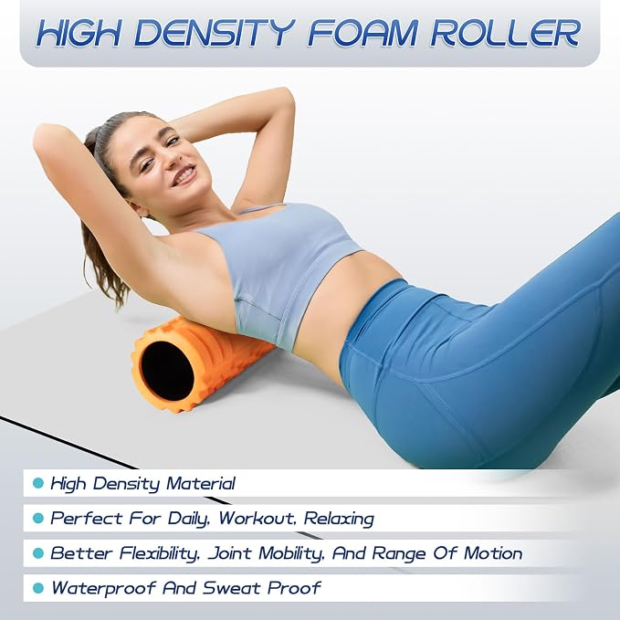 Krightlink Foam Roller High Density Foam Roller Set for Deep Tissue Muscle Massage, 18" Trigger Point Fitness Exercise Massage Roller Self-Myofascial Release for Whole Body (Orange)