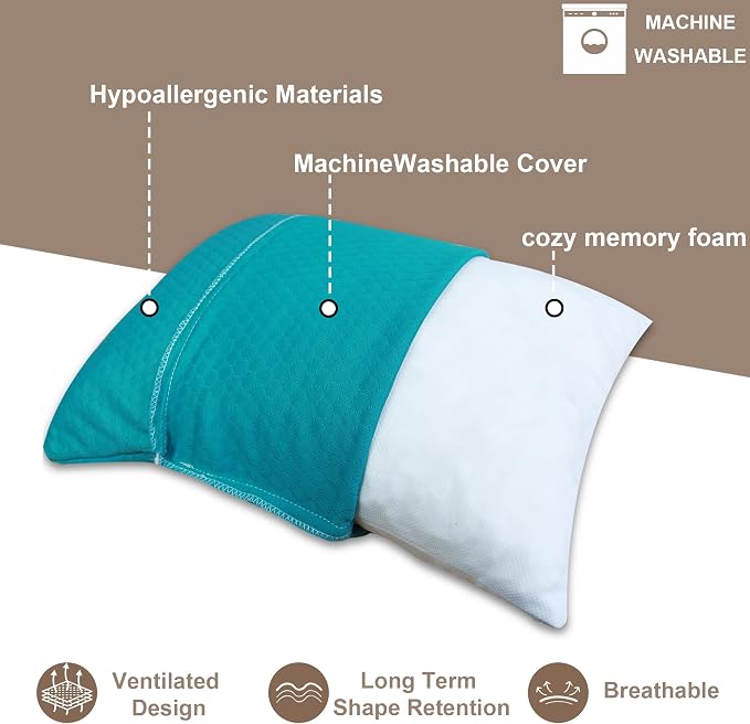 Travel Pillow Compressible Camping Memory Foam Pillow - Turquoise Blue M Size, Avocado Green S Size, Ideal Backpacking, Airplane and Car