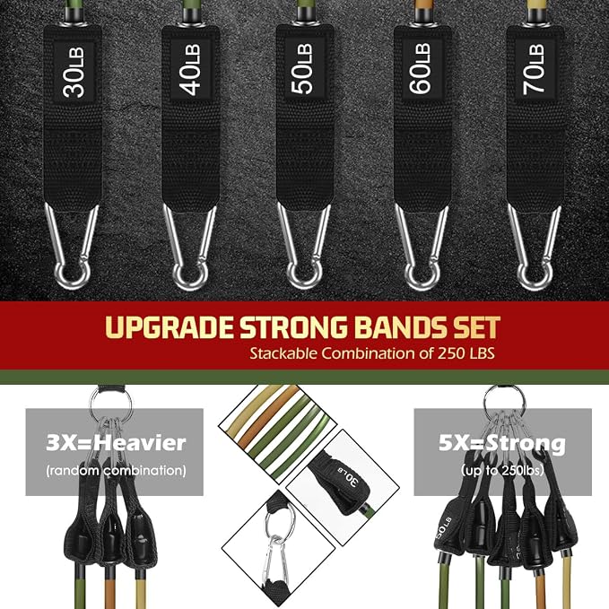 VEICK Resistance Bands Set, 10-150 LBS Stackable Exercise Bands with Handles, Ankle Straps & Door Anchor, Workout Bands for Home Gym, Yoga, Pilates, Physical Therapy for Men Women