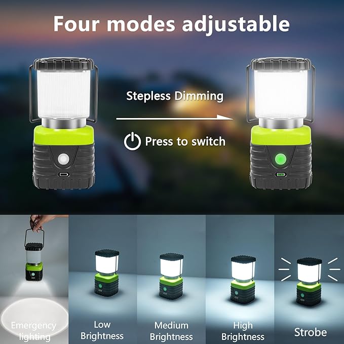 Jarxin 3PCS 6500K White Light LED Camping Lantern Rechargeable 1000LM, 4500mAh Power Bank, Flashlight for Hurricane Emergency, Hiking, IP44 Waterproof Lantern(Green)