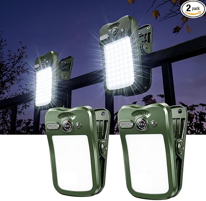 Clip on Solar Lights Outdoor, Portable Mini Solar Camping Light,Constant-on Light, Non-Motion-Sensing Mode,60LEDs 600LM Portable Security Light for Fence Waterproof, Deck, Yard, Camping, USB Charging