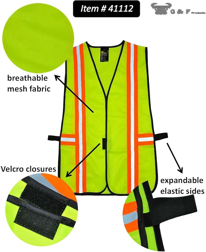 G & F Products High Visibility Reflective Safety Vest, One Size, Machine Washable Work Vest for Jobsite Safety