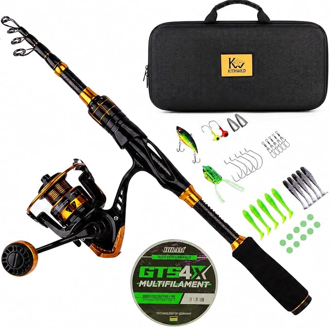 Telescoping Fishing Rod and Reel Combo with Spinning Reel, Travel Bag, Complete Starter Kit for Freshwater and Saltwater