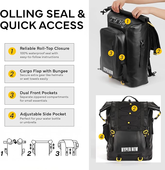 30L Dry Bag Backpack | For Men Women, Breathable back. 500D PVC with roll-top waterproof design.Kayaking, Boating, Hiking, Camping, Fishing, Travel