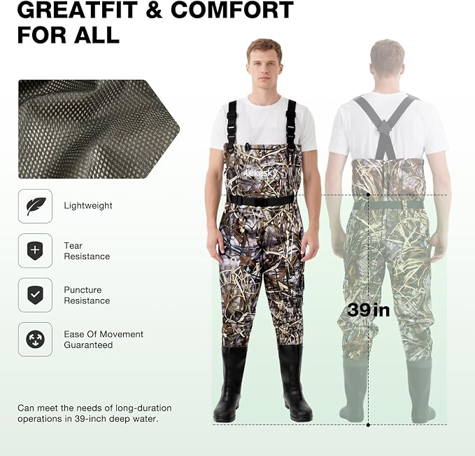 Lekesky Fly Fishing Chest Waders with Boots for Men Women, US Sizes 5–14,2-Ply Nylon/Pvc Waterproof Waders