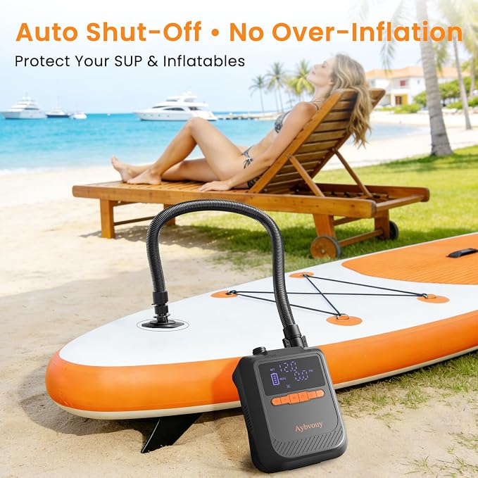 Electric Paddle Board Pump, 20PSI Rechargeable Portable SUP Air Pump with LED Light & Auto Shut Off, Inflator Deflator Pump for Kayak, Boat, Tent and All Inflatables
