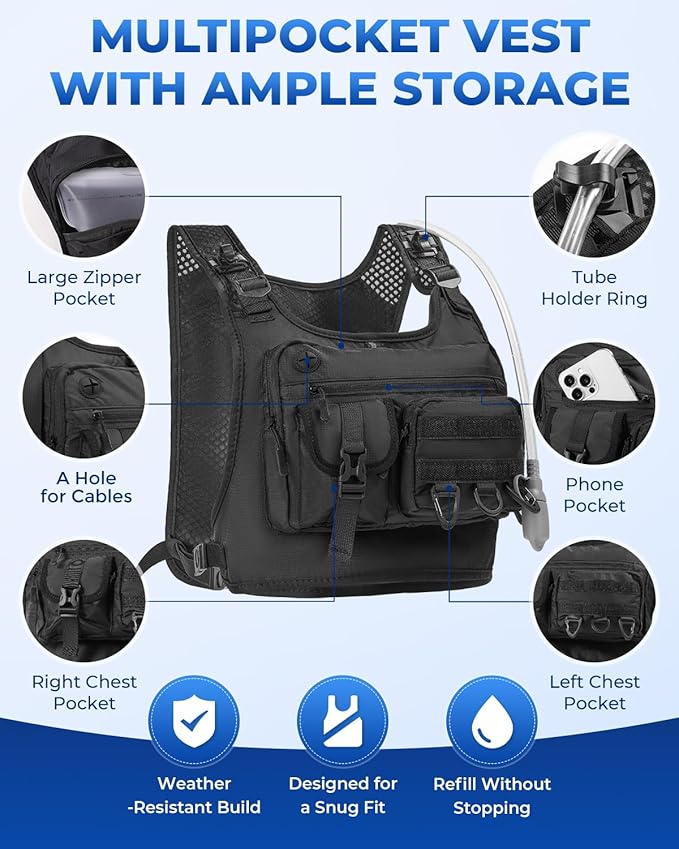 Hydration Backpack with 2L Water Bladder, Lightweight Running Vest for Women Men, 6L Breathable Adjustable Water Backpack with Reflective Strips for Hiking, Cycling, Marathon