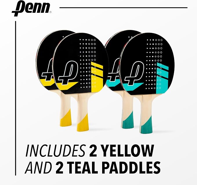 Penn 4-Player Ping Pong Paddle Set - 4 5.0 Paddles, 6 3-Star Balls, 2 Storage Pouches - Pro-Grade Rubber for Spin & Power on Table Tennis Rackets - Ergo Handle for Grip Comfort in Ping Pong Play