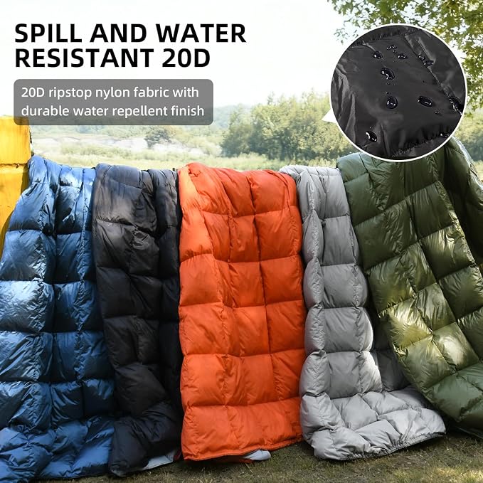 Down Camping Blanket - Lightweight, Packable, Warm & Puffy Outdoor Travel Quilt for Sleep, Hiking, Backpacking, Stadium, Festivals, Water-Resistant Sleeping Bag 55"x79"