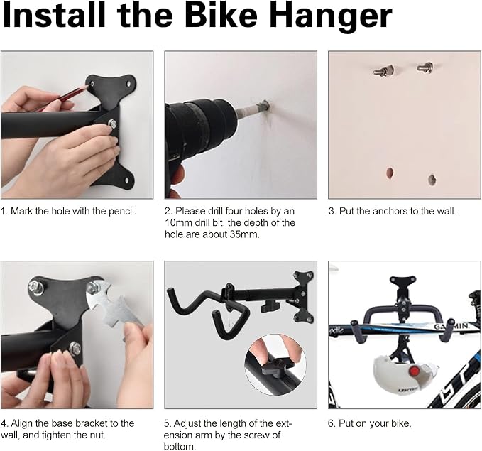 Cyfie Bike Wall Mount Hanger, Bicycle Garage Storage Rack Hook with a Helmet Hook to Hang the Helmet, Horizontal Indoor Bike Holder for Hanging Mountain, Road, Hybrid Bikes