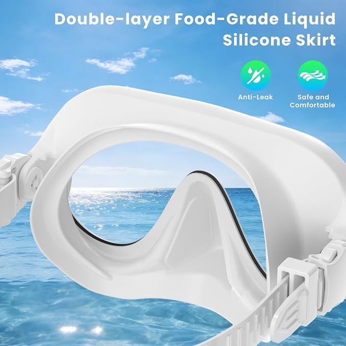 Snorkeling Gear for Adults, Snorkel Set Adult, Scuba Diving Mask, Panoramic View Anti-Leak Anti-Fog Dive Swimming Goggles Tempered Glass Panoramic Wide View Travel Portable Foldable