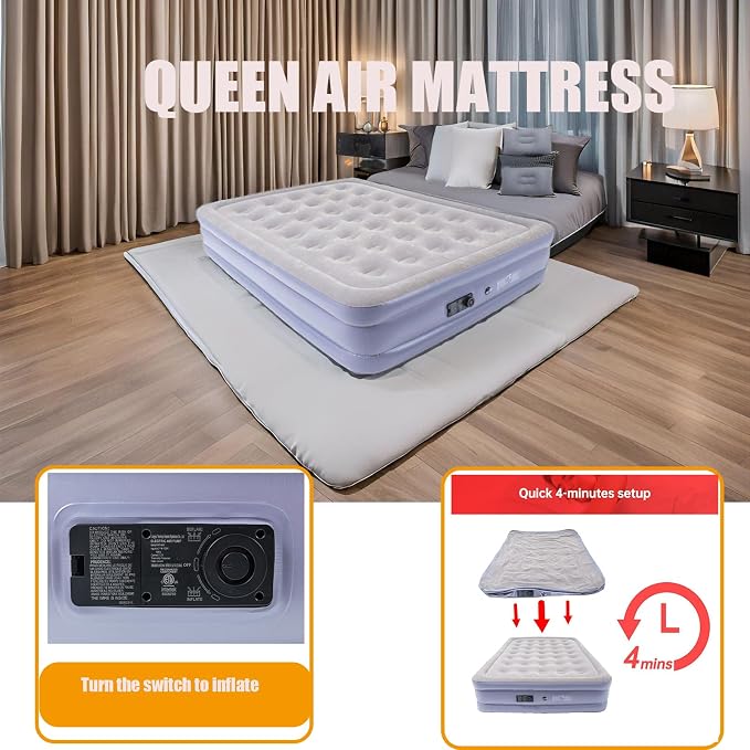 Onirii Queen Air Mattress Bed with Built in Pump | 16 Inches High Queen Airbed Inflatable Mattress,Comfort Thickened Blow Up Air Mattress,Travel Sleeping Pad for Guests Home