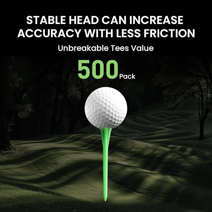 FINGER TEN Golf Tees Plastic Unbreakable Easy to Find Bulk Value 200/500/1000 Count, 2 3/4 3 1/4 Inch Tee Driving Range Reduce Friction, Green Red White USA Flag Practice