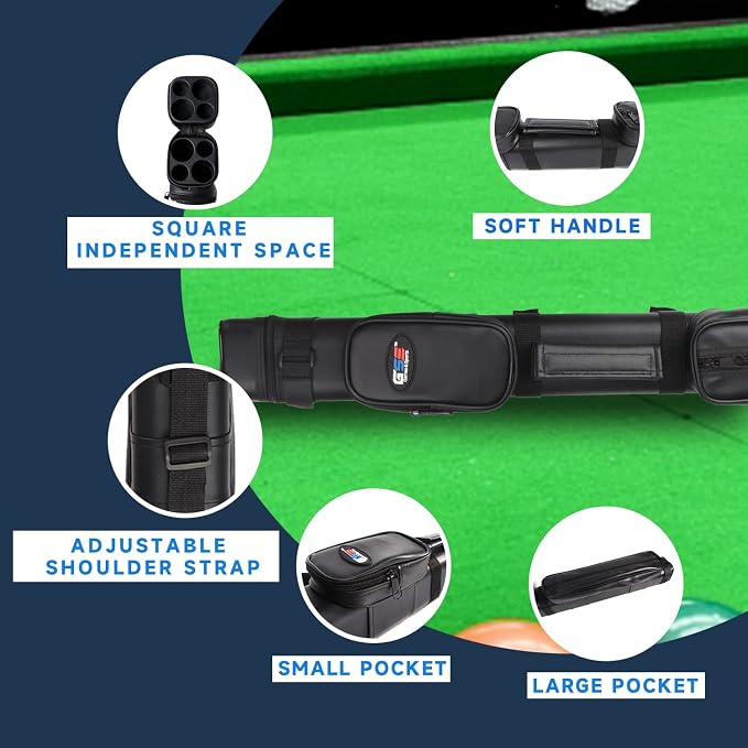 GSE Games & Sports Expert 2x2 Deluxe Hard Billiard Pool Cue Stick Carrying Case, Billiard Cue Case, Billiards Accessories (Several Colors Available)