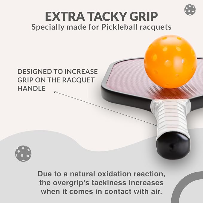 Pickleball OverGrip Tape - Pack of 3/6/12/22/60 - Extra Tacky White Pickleball Grip Tape - High Sweat Absorption & Non-Slip Soft Touch. Accessories Designed to Enhance Your Pickleball Paddle Grip Tape