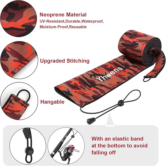 Neoprene Fishing Rod Sleeve Rod Sleeves Fishing Pole Sleeve Rod Socks for Fishing Poles Rod Cover Rod Protector Durable for Casting Spinning Trolling Sea Fishing Rod Storage
