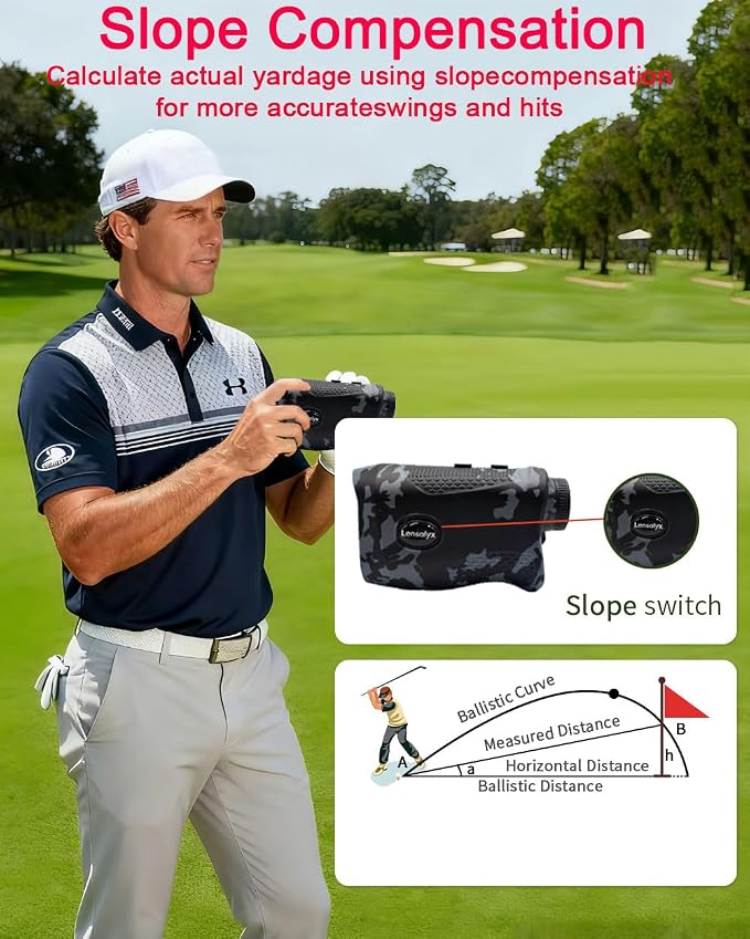 Golf Rangefinder with Slope Switch, 1200 Yards Range Finder Golfing with Flag Lock, 7X Magnification,Flag Pole Locking with Pulse Vibration, Rechargeable,Golf Accessories for Men