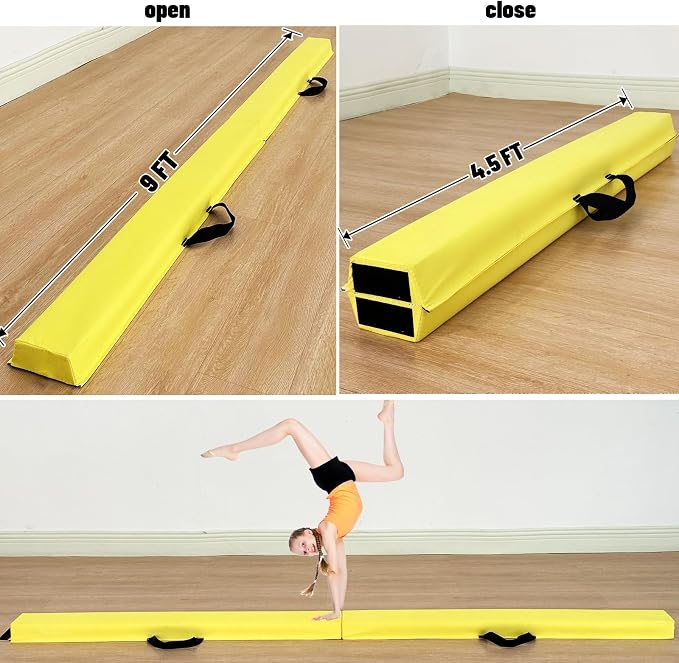 MARFULA 6 FT / 8 FT / 9 FT Folding Gymnastics Beam Foam Balance Floor Beam - Extra Firm - Suede Cover - Anti Slip Bottom with Carry Bag for Kids/Adults Home Use