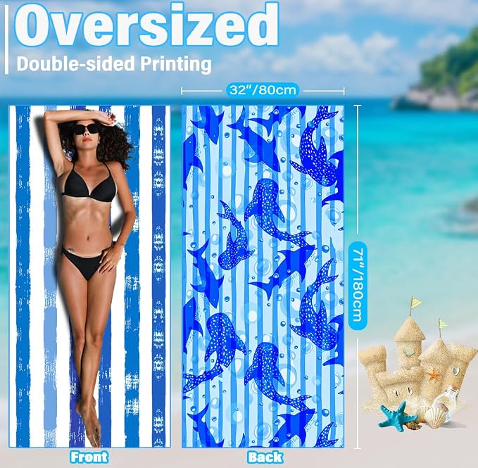 Widdonen Lightweight Thin Microfiber Beach Towel Sand Free Quick Dry Absorbent Compact Soft Pool Swim Travel Towels Extra Large Oversized Beach Accessories Gifts for Adult