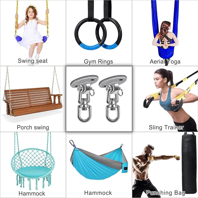 SELEWARE Ceiling Swing Mount Stainless Steel Swing Hangers Free Swivel Swing Hooks for Yoga Swing Indoor Outdoor Swing Set Porch Swing Chair Punching Heavy Bag 2000 lbs Capacity Each 2 Pack