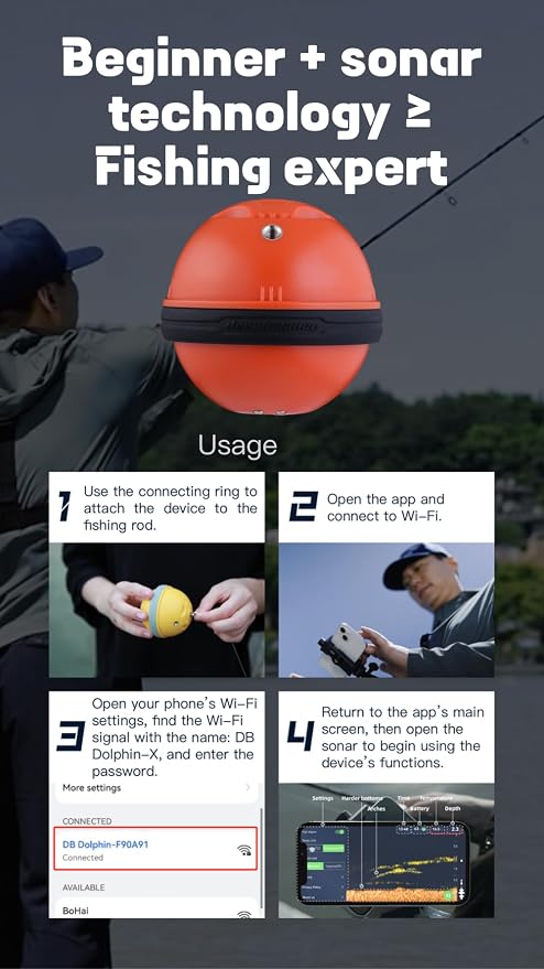 Sonar Fish Finder - Portable Fish Finder and Depth Finder for Kayaks, Boats and Ice Fishing | with Free User Friendly App