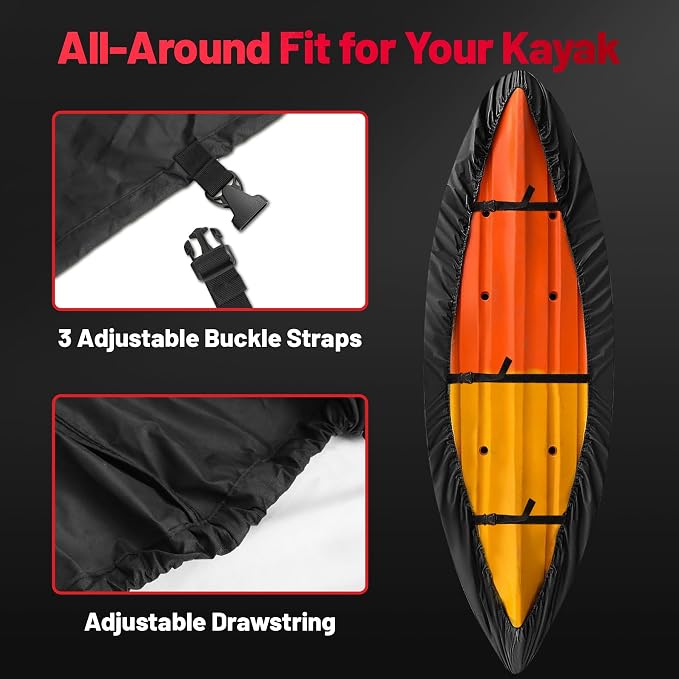 Zettum Kayak Cover 12 FT - 600D Canoe Cover for Outdoor Storage, Heavy Duty & Waterproof, Fade-Resistant Kayak Accessory for Canoe, Paddle Board, SUP, Boat, and Kayaks