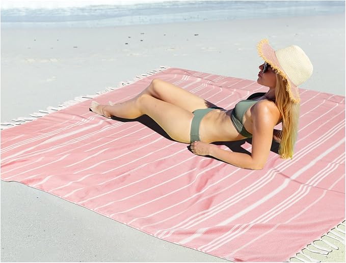 Vikumond Oversized Turkish Beach Towel Blanket XXL Cotton Sandproof Towels Boho Woven Extra Large Big Sand Free Giant Throw Blankets Huge Quilt XL Picnic Camping Necessities Cloud for Adult Gifts