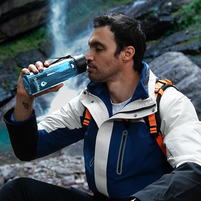 SurviMate Purified Water Bottle for Camping, Hiking, Backpacking and Travel, BPA Free with 5-Stage Intergrated Filter Straw