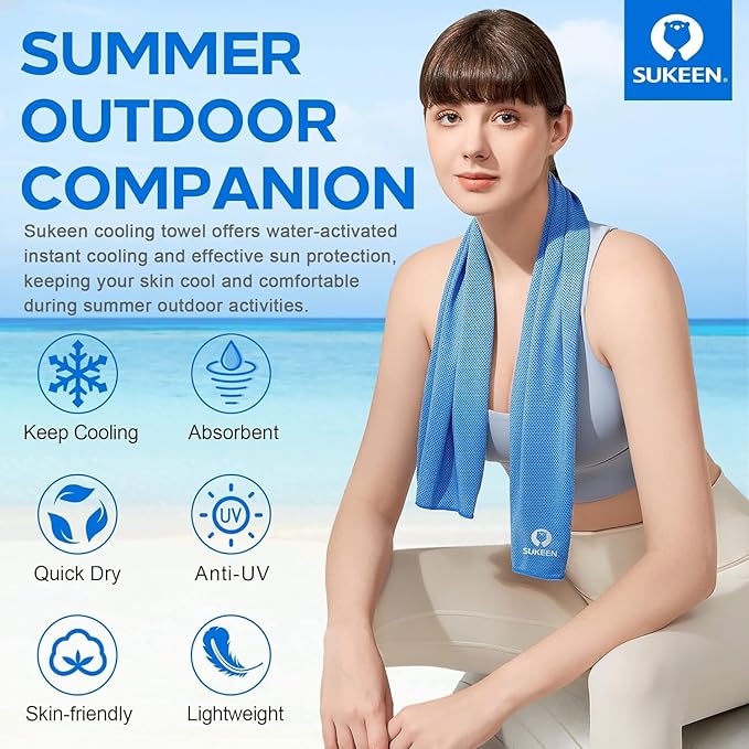Sukeen Cooling Towels 8 Pack (40"x12"), Cooling Neck Wraps, Ice Towel for Hot Weather, Soft Breathable Chilly Towel, Microfiber Towel for Gym, Yoga, Sports, Golf, Camping, Running, Fitness, Workout
