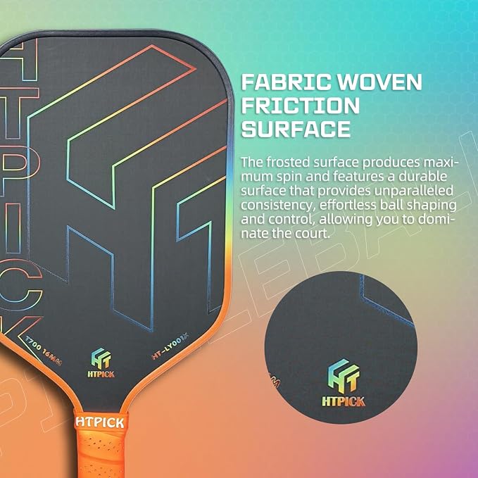 Pickleball Paddles, Carbon Fiber Pickleball Paddle High Grit & Spin with PP Honeycomb Core 16mm Thickness and Thermoformed Elongated Shape, Increased Power for Ultimate Spin & Consistency
