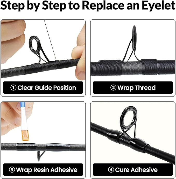 9KM DWLIFE Fishing Rod Repair Kit (50/100/120Pcs), Fishing Rod Guides with Zirconia Inserts, Spinning & Casting Rod Eyelets Replacement, Fishing Pole Repair Parts for Saltwater Freshwater