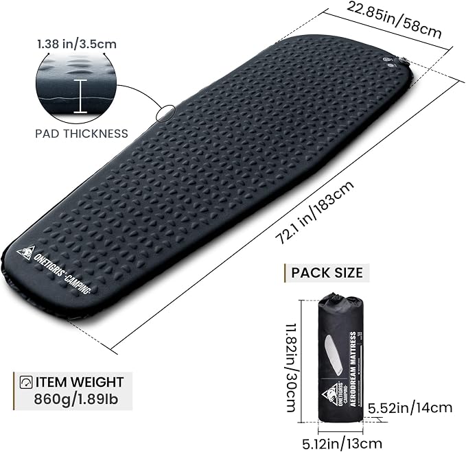 ONETIGRIS CAMPING AERODREAM Self-Inflating Mattress,4.1 R Inflatable Foam Sleeping Pad for Camping,Backpacking and Hiking
