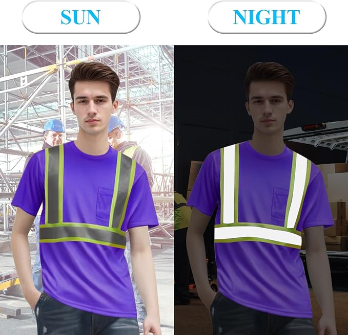 W&H Hi Vis Safety Short Sleeve Shirts Class 2 Reflective Birdeyes Fast Dry Breathable with Black Base for Work